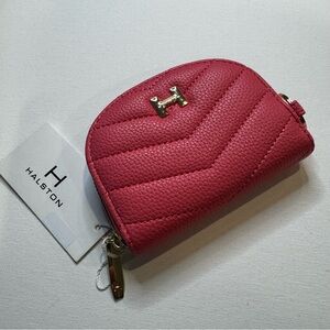 Halston Heritage Pink Quilted Coin Pouch with key ring - Gold Hardware NEW